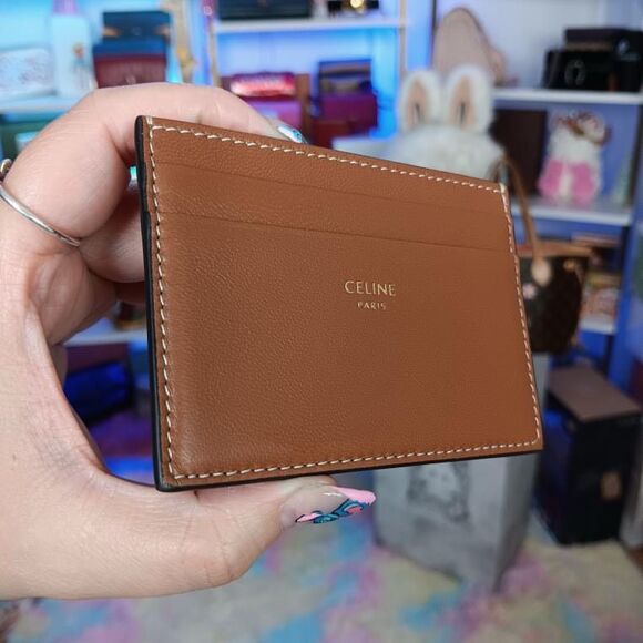 Celine Zip TRIOMPHE Canvas Wallet W/ Lamb Skin Leather Brown Card Holders Set - Picture 10 of 13